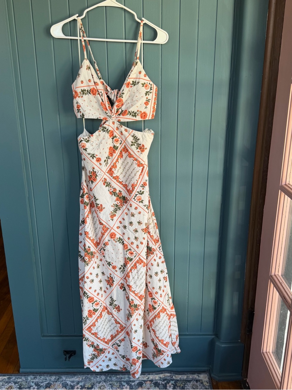 Abercrombie & Fitch cutout Maxi Dress with Orange Floral Trim